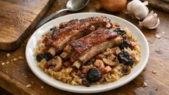 Żeberka w kapuście kiszonej z piekarnika – miękkie po 2 godzinach, z boczkiem i śliwką