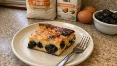 Far bretoński bez glutenu i laktozy – wilgotne ciasto z suszonymi śliwkami