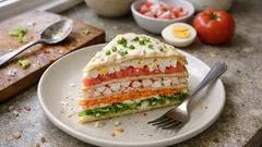 Wytrawny tort naleśnikowy na zimno – efektowna przystawka z warstwami warzyw i kraba