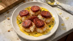 Przegrzebki z chorizo w sosie szafranowym – szybka przystawka z patelni (jak w restauracji)