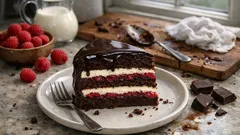 Tort czekoladowo-malinowy z musem z białej czekolady i lśniącą polewą