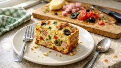 Wytrawne cake salé z mikrofalówki – szybkie ciasto na słono z szynką i oliwkami