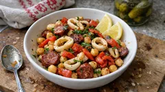 Sałatka z kalmarów, ciecierzycy i chorizo – wyrazista i gotowa w 15 minut