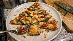 Choinki z ciasta francuskiego z pesto i pesto rosso – chrupiąca przekąska na 15 minut