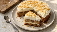 Orzechowy biszkopt z kokosową masą – lekkie ciasto, które dobrze się kroi po schłodzeniu