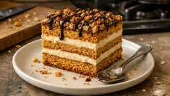 Orzechowiec na miodowych blatach z kremem z kaszy manny – ciasto, które najlepiej smakuje po 2 dniach