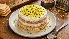 Sałatka na krakersach z tuńczykiem – warstwowa przekąska, która robi wrażenie