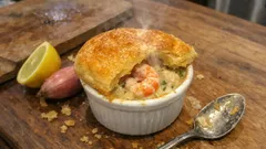 Cassolette z owocami morza pod ciastem francuskim – elegancka zapiekanka w kokilce