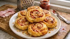 Ślimaczki z ciasta francuskiego z szynką i serem – szybka przekąska z piekarnika