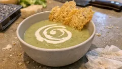 Krem z liści selera naciowego – szybka zupa z chrupiącymi chipsami z parmezanu