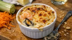 Coquilles de fruits de mer: owoce morza w kremowym sosie, zapiekane pod gruyère