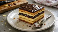 Królewiec budyniowo-miodowy z powidłami – warstwowe ciasto, które najlepiej smakuje jutro