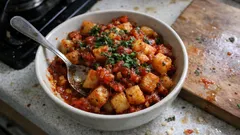 Ziemniaki po portugalsku: chrupiące z piekarnika, dopieczone w pomidorowym sosie