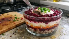 Warstwowa sałatka śledziowa z buraczkami – idealna na Wigilię i do zrobienia wcześniej