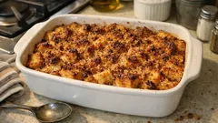 Zapiekanka z czerstwego pieczywa w kremie waniliowym – ciepły deser bez marnowania