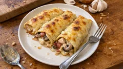 Zapiekane naleśniki z kurczakiem i pieczarkami – kremowy beszamel w środku