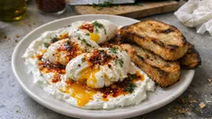 Çılbır – tureckie jajka w koszulce na czosnkowym jogurcie z masłem i pul biber