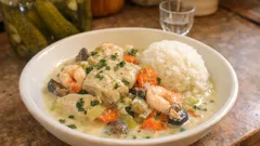 Blanquette de la mer: ryby i owoce morza w aksamitnym sosie z białym winem