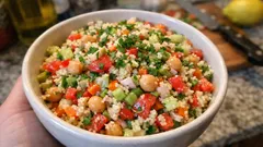 Sałatka z kuskusu i ciecierzycy z cytrynowym winegretem – lekka i sycąca