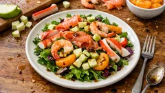 Sałatka z wędzonym łososiem, krewetkami i owocami – gotowa w 15 minut