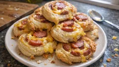 Ślimaczki z ciasta francuskiego z parówką i serem – szybka przekąska z piekarnika