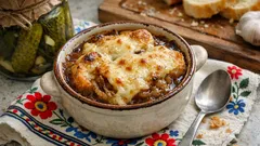 Francuska zupa cebulowa zapiekana – jak zrobić ją z chrupiącą bagietką i serem