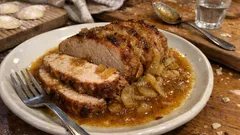 Pieczeń wieprzowa duszona w jasnym piwie – miód i musztarda robią tu sos