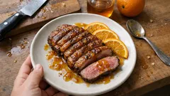 Magret z kaczki w sosie miodowo-pomarańczowym – chrupiąca skórka, soczyste wnętrze