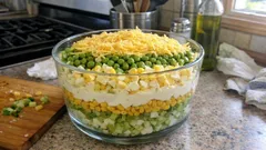 Warstwowa sałatka wigilijna w przezroczystej misce – prosta, a wygląda odświętnie