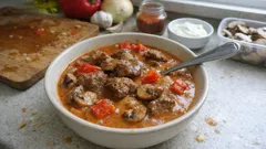 Gulasz wołowy z pieczarkami i papryką – gęsty, domowy i zawsze się udaje