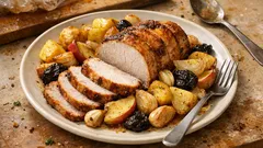 Schab pieczony w rękawie „cukierek” – soczysty za każdym razem, z jabłkami i ziemniakami