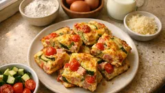 Wytrawne clafoutis z pomidorami, cukinią i szynką – prosta zapiekanka z jednej miski