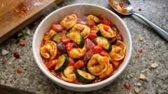 Tortellini w sosie pomidorowym z warzywami – szybki, domowy obiad w 20 minut