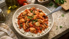 Sauté z indyka Marengo – soczyste kawałki w pomidorowo-winnym sosie