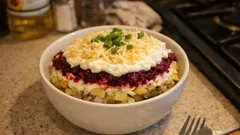 Warstwowa sałatka śledziowa z burakiem i jajkiem – efektowna, a prosta w przygotowaniu