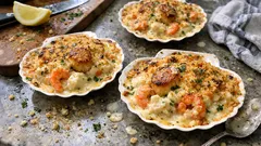 Coquilles z rybą i przegrzebkami – francuski gratin, który robi wrażenie