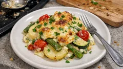 Warzywne gratin z fasolką i pomidorami – lekka zapiekanka z kremowym sosem