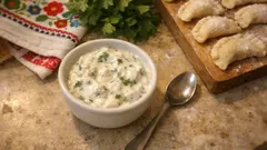 Sos czosnkowo‑pietruszkowy na śmietance – kremowy dodatek do mięsa i ziemniaków