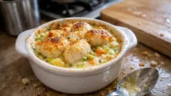 Cassolette z przegrzebkami – kremowy sos z białym winem i szybka gratyna