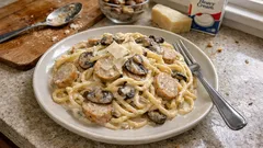 Kremowe spaghetti z boudin blanc i pieczarkami – obiad jak z restauracji