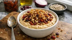 Pasta z ciecierzycy z karmelizowaną cebulką i suszonymi pomidorami – do kanapek