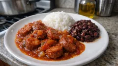 Rougail saucisses – wędzona kiełbasa duszona w pomidorach z imbirem i chili