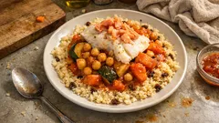 Kuskus z rybą i warzywami z Thermomixa – aromatyczny sos i soczysta ryba na parze