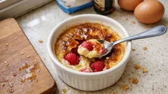 Crème brûlée z malinami – gładki waniliowy krem i chrupiąca skorupka karmelu