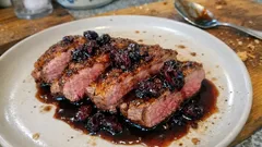 Magret z kaczki na patelni w syropie klonowym – szybki sos z żurawiną