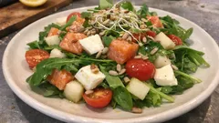 Zielona sałatka z łososiem, gruszką i mozzarellą – lekka, a sycąca