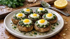 Pieczarki faszerowane masłem pietruszkowym i jajkiem przepiórczym – prosta przystawka na ciepło