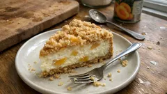 Sernik brzoskwiniowy na kruchym spodzie z kruszonką – kremowy i zawsze się udaje