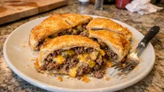 Tourte hamburger, czyli cheeseburger do krojenia – w cieście francuskim i gotowy do dzielenia