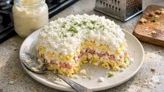 Sałatka „Łabędzi puch” warstwowa – efektowna na święta, a robi się ją naprawdę prosto